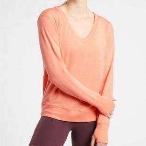 Athleta Sunrise V-Neck Sweatshirt Top - Peach